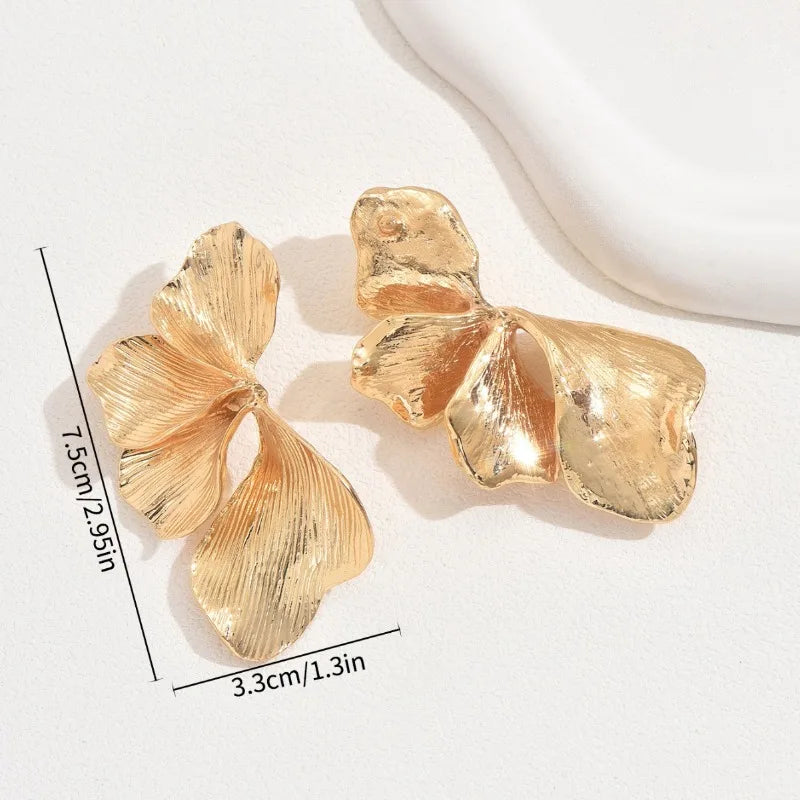 Gold Sculptural Leaf Statement Earrings