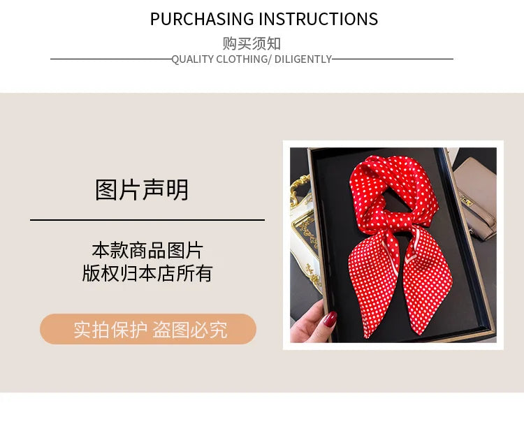 Women's Silk Scarfs Polka Dot Print Versatile Fashionable Trendy Harajuku Elegant Sun Girls Protection Small Square Scarfs Cute