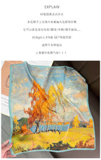 Silk (mulberry silk) scarf, landscape oil painting style, thin, for women, fashionable, versatile, professional neckerchief