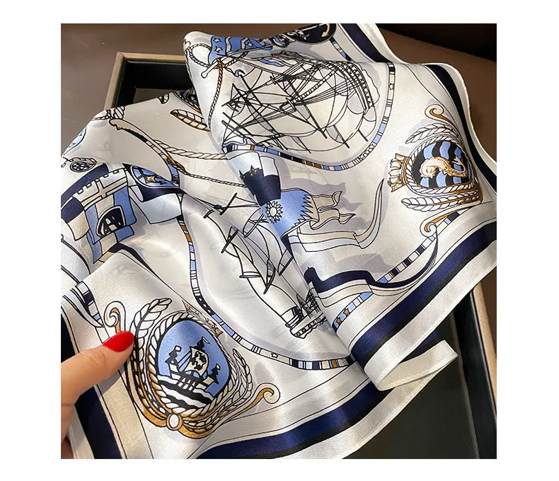 100% Silk Scarf Women elegant Headband Spring Square Fashion Print Hair Foulard Female Lady Shawl Wraps Hijab Bandana Scarves