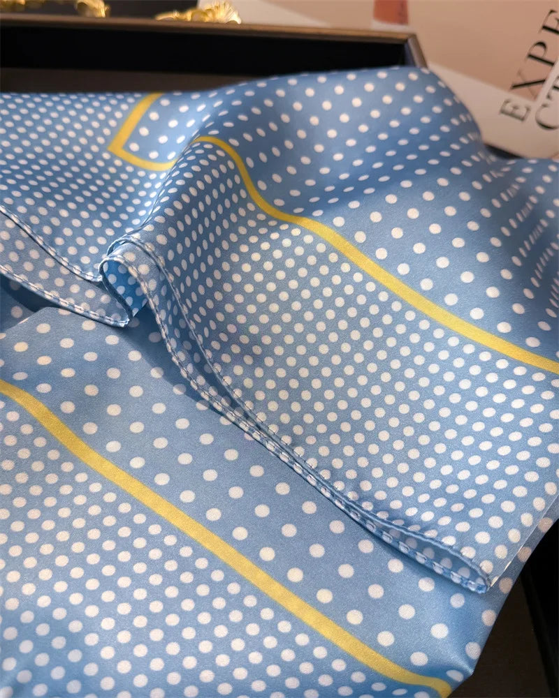 Women's Silk Scarfs Polka Dot Print Versatile Fashionable Trendy Harajuku Elegant Sun Girls Protection Small Square Scarfs Cute