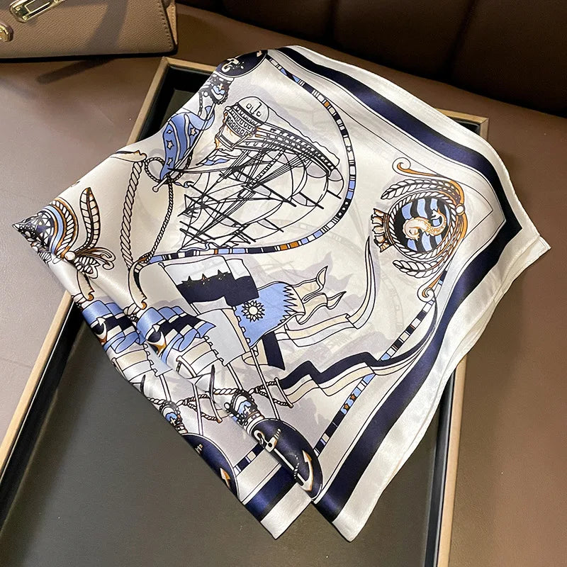 100% Silk Scarf Women elegant Headband Spring Square Fashion Print Hair Foulard Female Lady Shawl Wraps Hijab Bandana Scarves