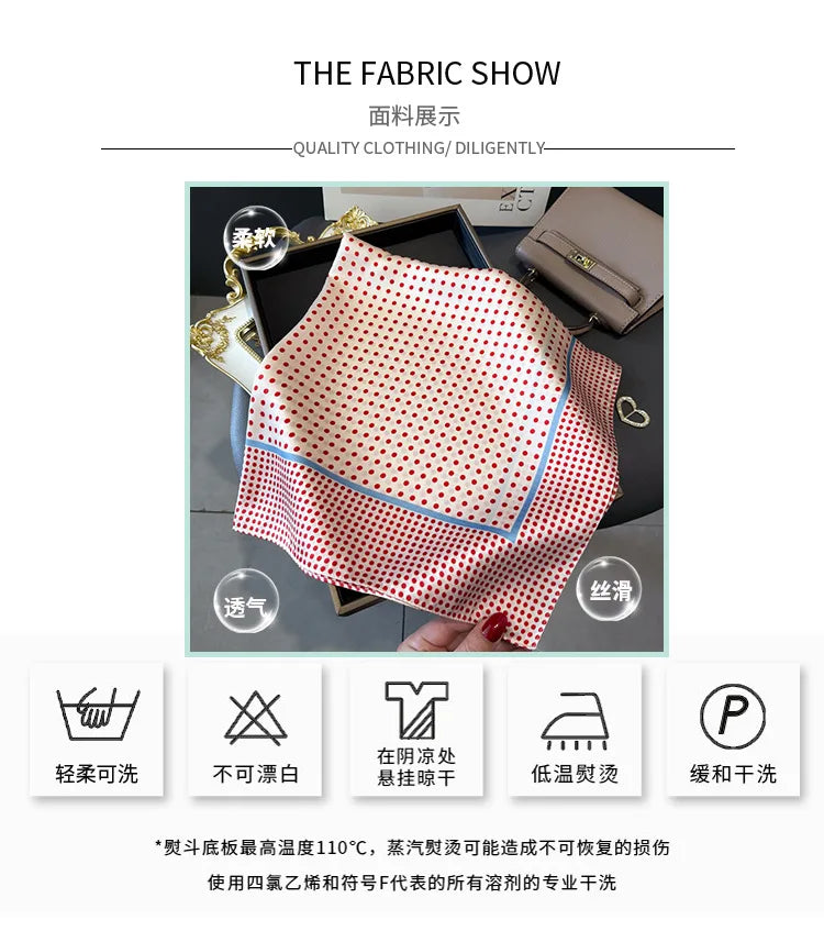 Women's Silk Scarfs Polka Dot Print Versatile Fashionable Trendy Harajuku Elegant Sun Girls Protection Small Square Scarfs Cute