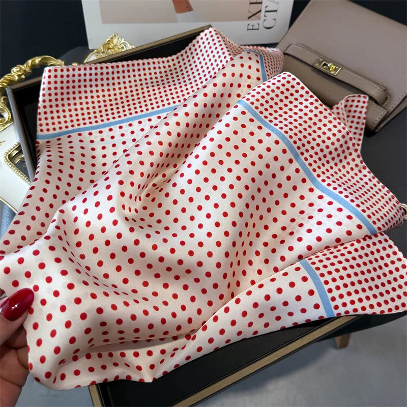 Women's Silk Scarfs Polka Dot Print Versatile Fashionable Trendy Harajuku Elegant Sun Girls Protection Small Square Scarfs Cute