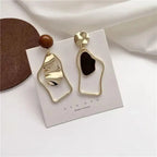 Irregular Brown & Gold Drop Earrings