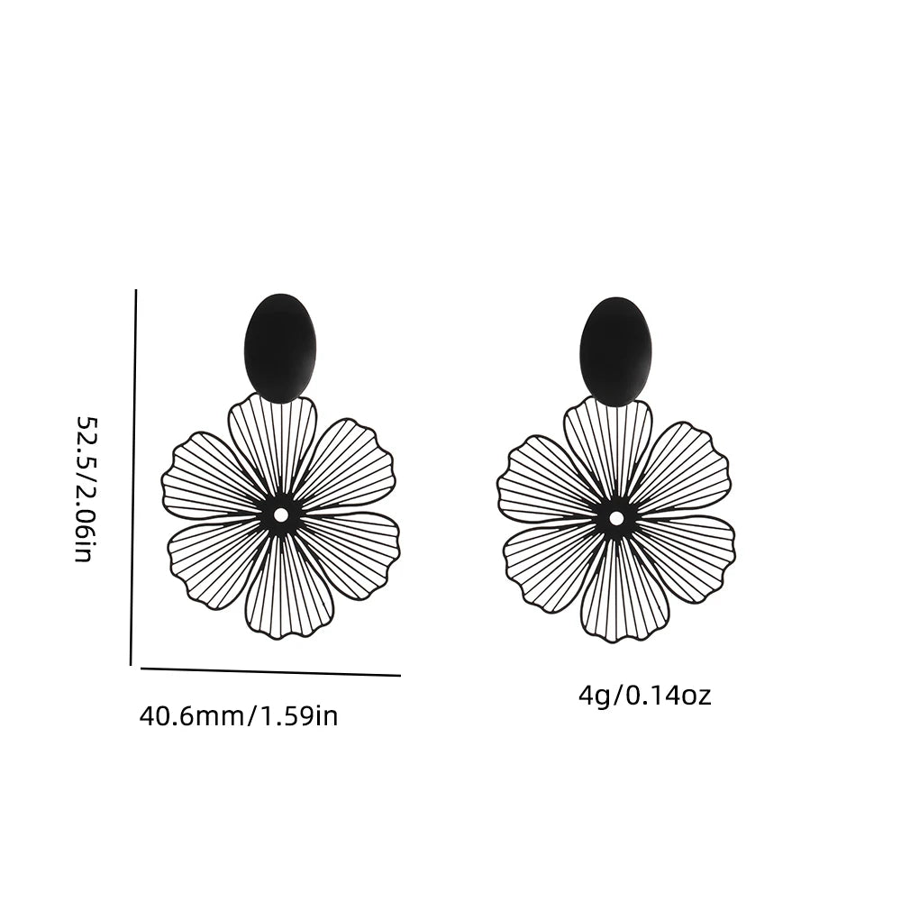 Black Flower Statement Earrings