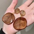 Vintage-Style Brown Resin Drop Earrings