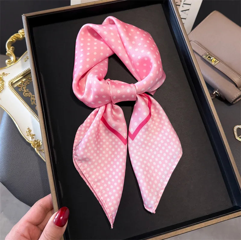 Women's Silk Scarfs Polka Dot Print Versatile Fashionable Trendy Harajuku Elegant Sun Girls Protection Small Square Scarfs Cute