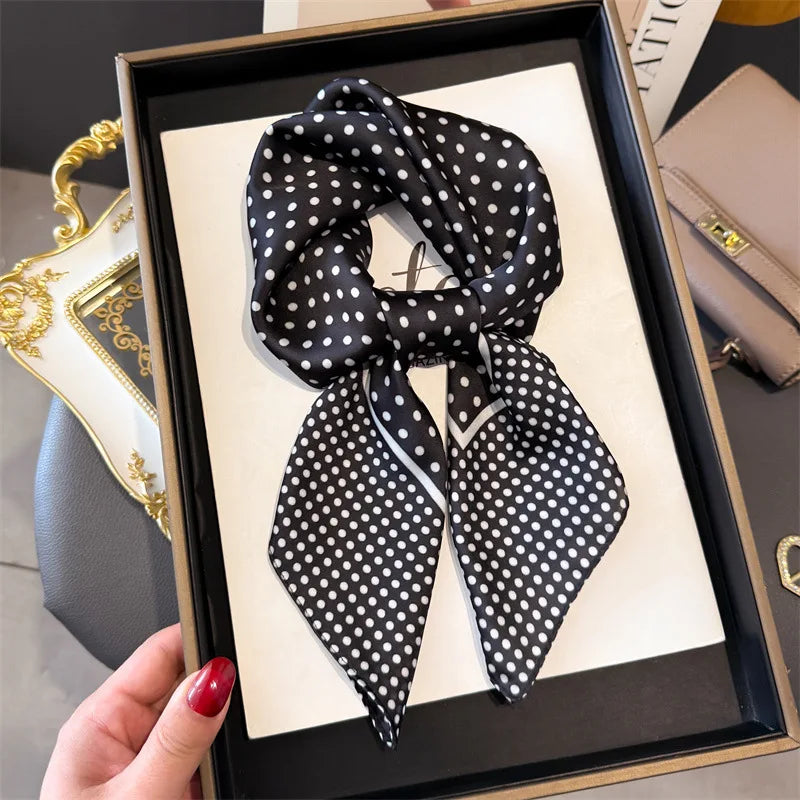 Women's Silk Scarfs Polka Dot Print Versatile Fashionable Trendy Harajuku Elegant Sun Girls Protection Small Square Scarfs Cute