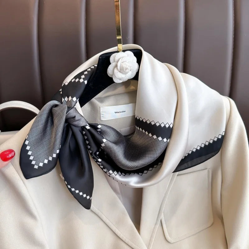 Luxury Silk Feeling Shawl Square Scarf Women Spring Hijab Fashion Wraps Neckerchief Female Hair Bands Ribbon Headband Bandana