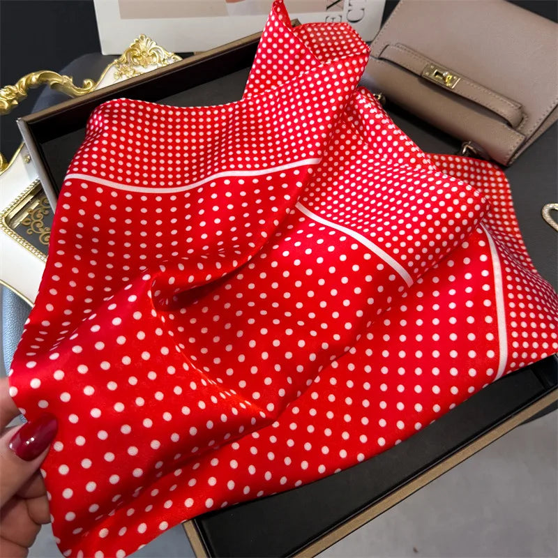 Women's Silk Scarfs Polka Dot Print Versatile Fashionable Trendy Harajuku Elegant Sun Girls Protection Small Square Scarfs Cute