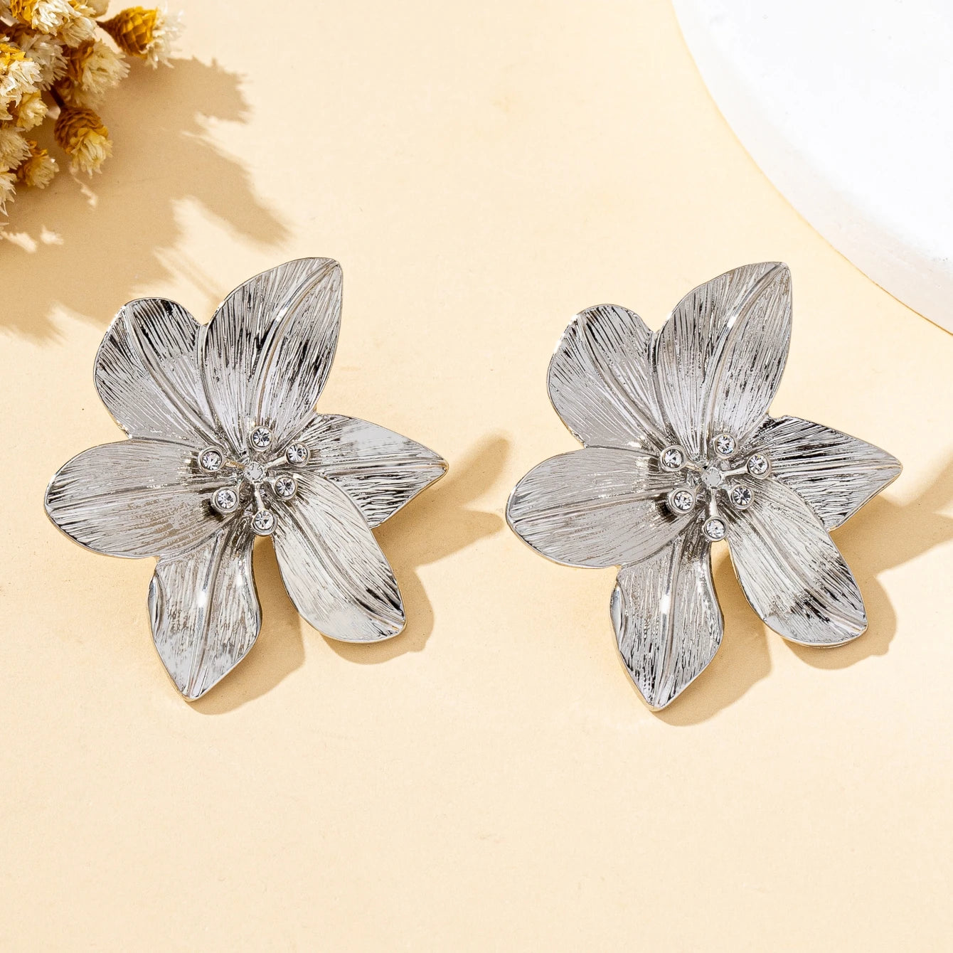 Gold Sculptural Flower Statement Earrings