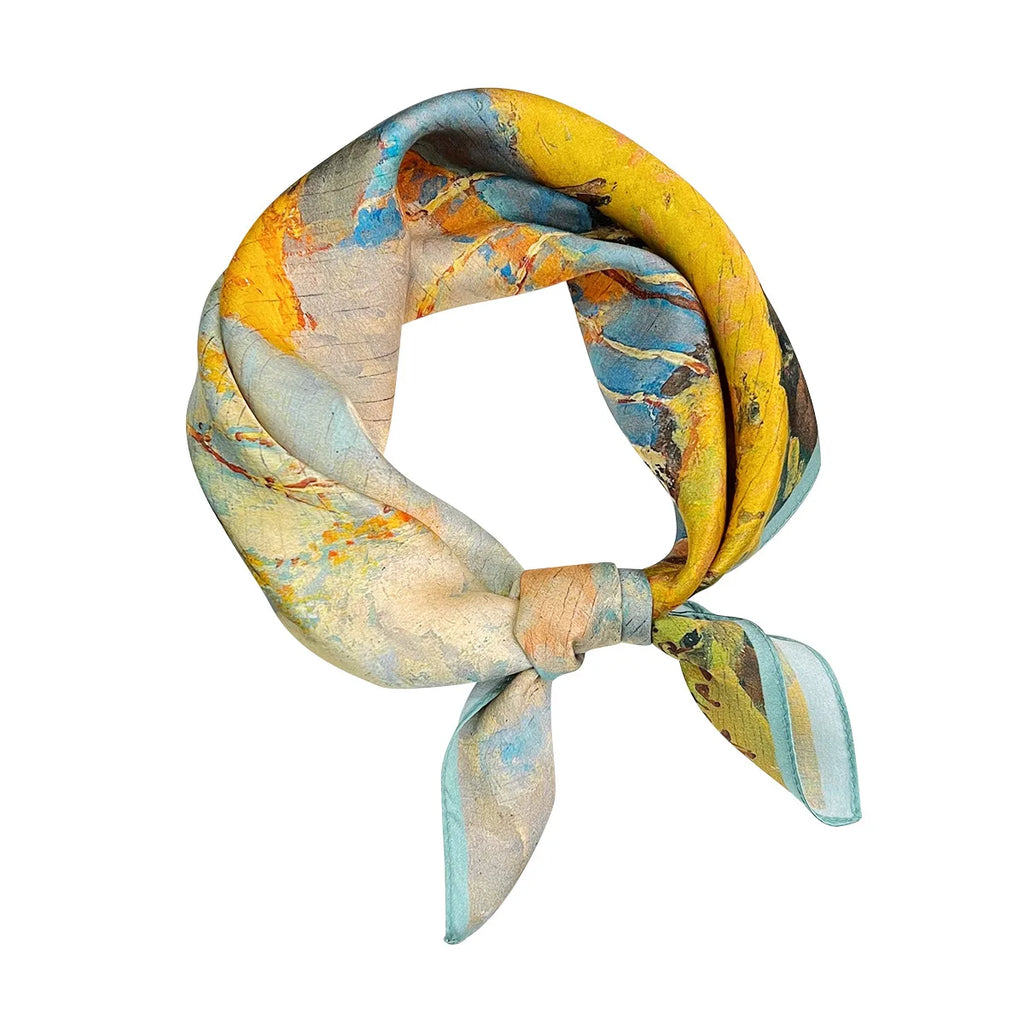 Silk (mulberry silk) scarf, landscape oil painting style, thin, for women, fashionable, versatile, professional neckerchief