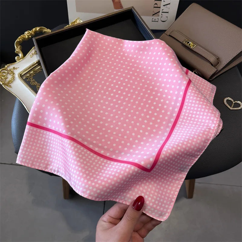 Women's Silk Scarfs Polka Dot Print Versatile Fashionable Trendy Harajuku Elegant Sun Girls Protection Small Square Scarfs Cute