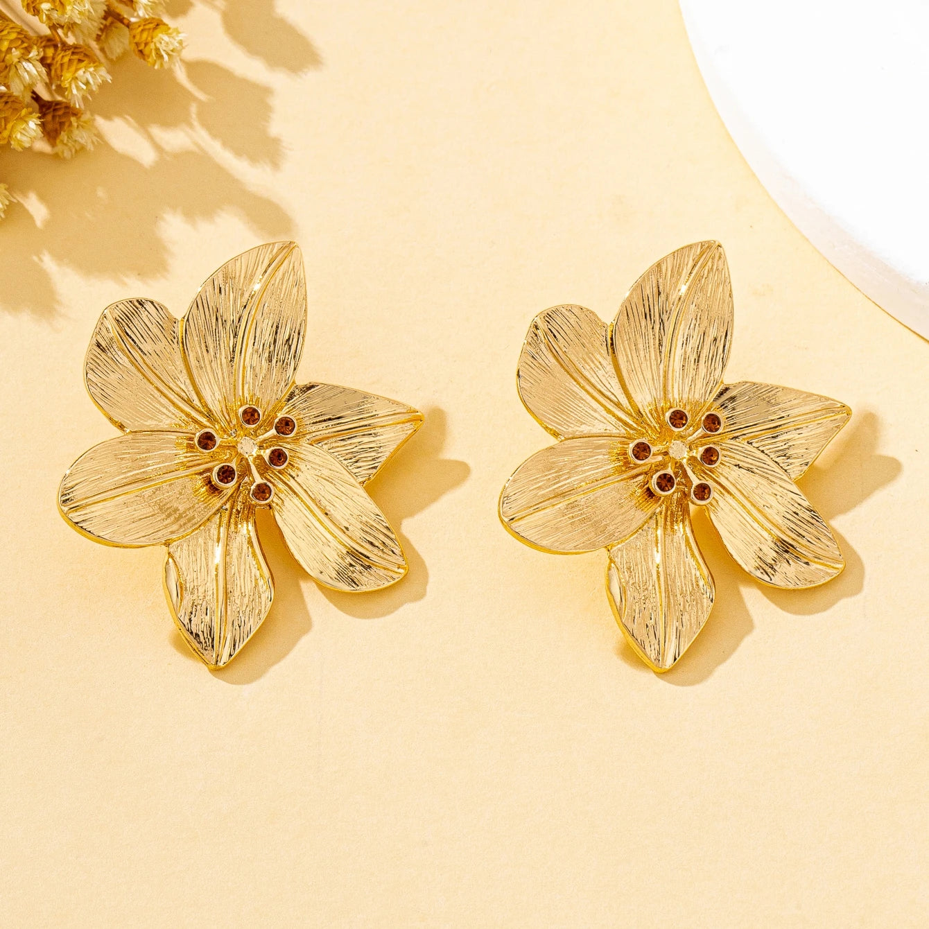 Gold Sculptural Flower Statement Earrings