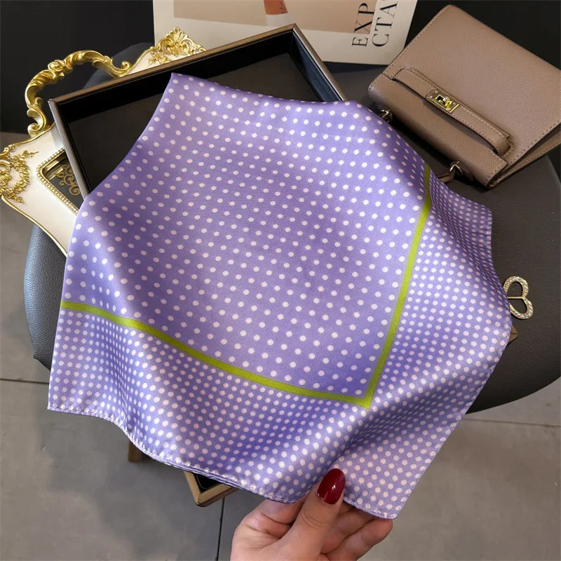 Women's Silk Scarfs Polka Dot Print Versatile Fashionable Trendy Harajuku Elegant Sun Girls Protection Small Square Scarfs Cute