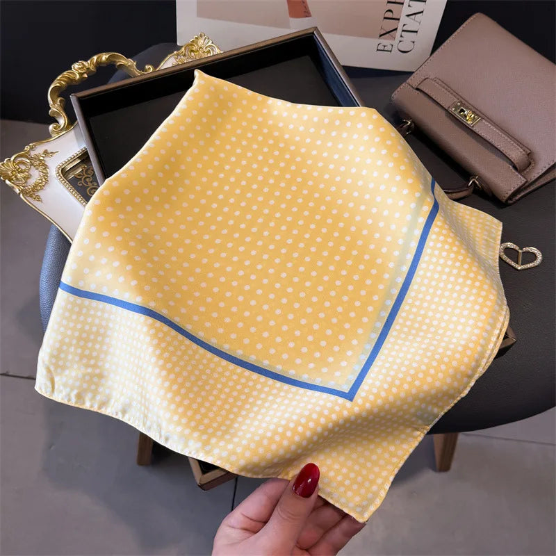 Women's Silk Scarfs Polka Dot Print Versatile Fashionable Trendy Harajuku Elegant Sun Girls Protection Small Square Scarfs Cute