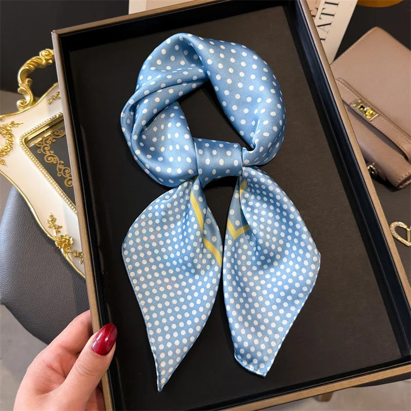 Women's Silk Scarfs Polka Dot Print Versatile Fashionable Trendy Harajuku Elegant Sun Girls Protection Small Square Scarfs Cute