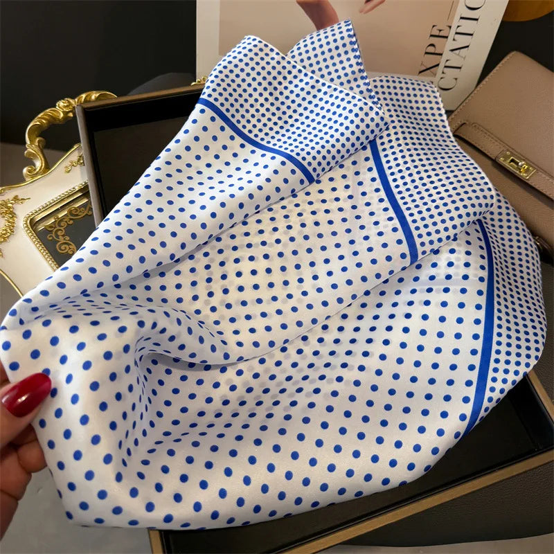 Women's Silk Scarfs Polka Dot Print Versatile Fashionable Trendy Harajuku Elegant Sun Girls Protection Small Square Scarfs Cute