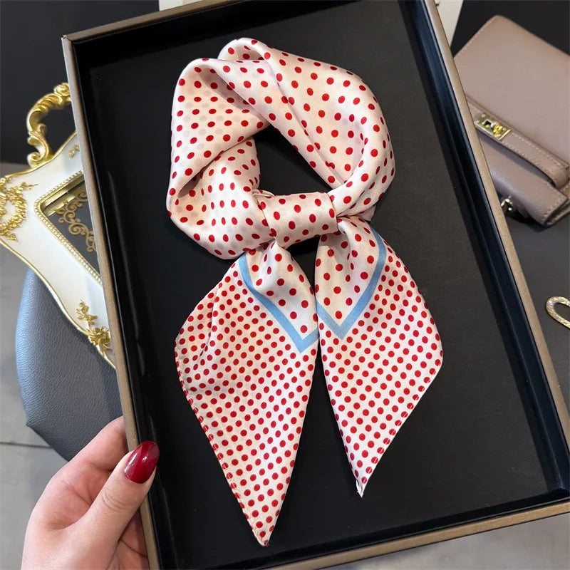 Women's Silk Scarfs Polka Dot Print Versatile Fashionable Trendy Harajuku Elegant Sun Girls Protection Small Square Scarfs Cute