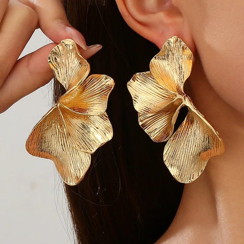 Gold Sculptural Leaf Statement Earrings